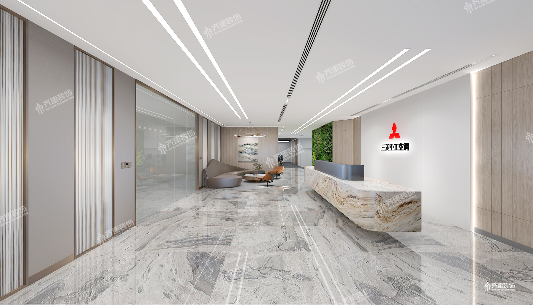 上海三菱重工空調(diào)辦公室前臺(tái)裝修設(shè)計(jì)
