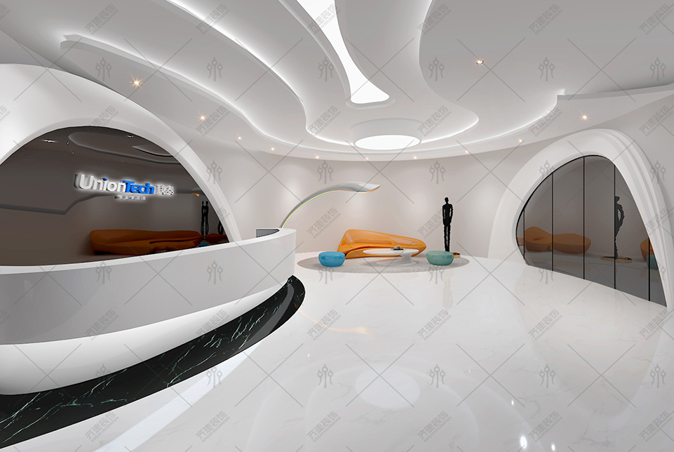 上海聯(lián)泰科技辦公室前臺裝修設(shè)計效果圖